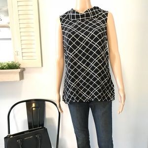 Cowl Neck Black And white Plaid Sleeveless Top